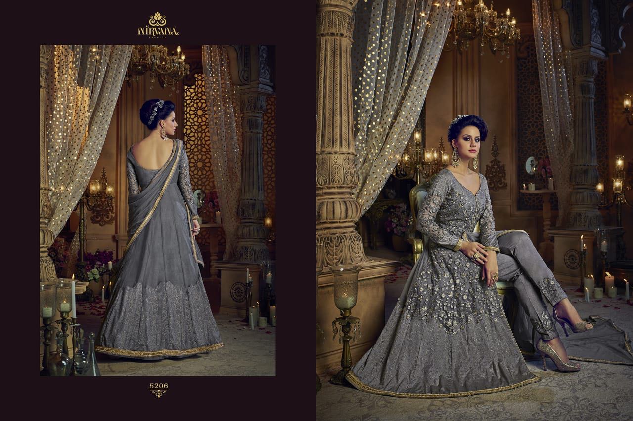 Sampann-2 By Nirvana Fashion 5201 To 5208 Series Bridal Wear Collection Designer Colorful Stylish Fancy Beautiful Party Wear & Occasional Wear Net & Silk Embroidered Dresses At Wholesale Price
