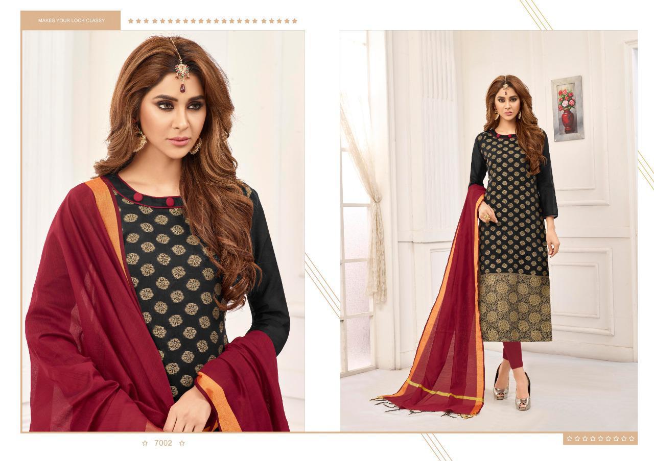Samudrika Vol-7 By Amrut Varsha Creation 7001 To 7012 Series Beautiful Suits Colorful Stylish Fancy Colorful Casual Wear & Ethnic Wear Banarasi Jacquard Printed Dresses At Wholesale Price