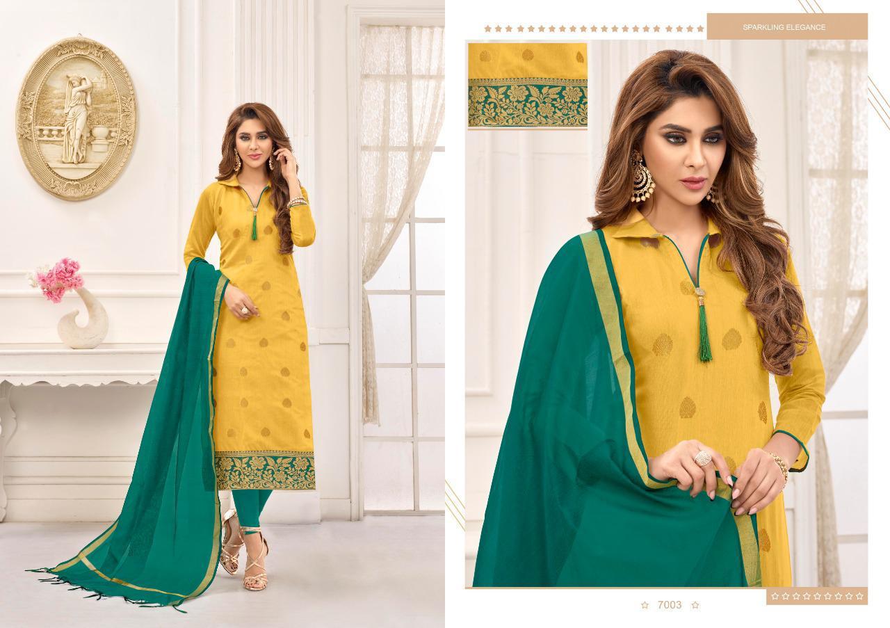 Samudrika Vol-7 By Amrut Varsha Creation 7001 To 7012 Series Beautiful Suits Colorful Stylish Fancy Colorful Casual Wear & Ethnic Wear Banarasi Jacquard Printed Dresses At Wholesale Price