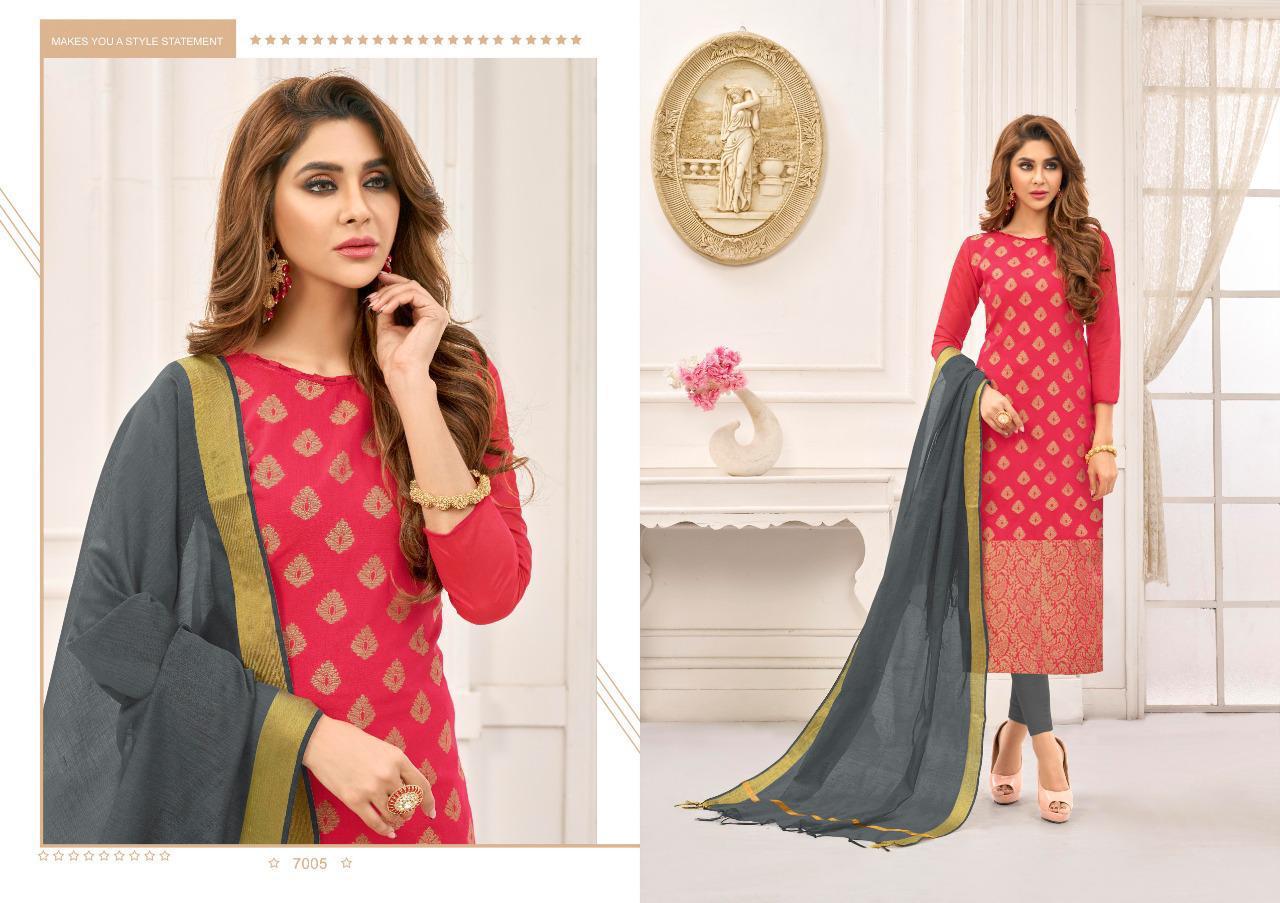 Samudrika Vol-7 By Amrut Varsha Creation 7001 To 7012 Series Beautiful Suits Colorful Stylish Fancy Colorful Casual Wear & Ethnic Wear Banarasi Jacquard Printed Dresses At Wholesale Price