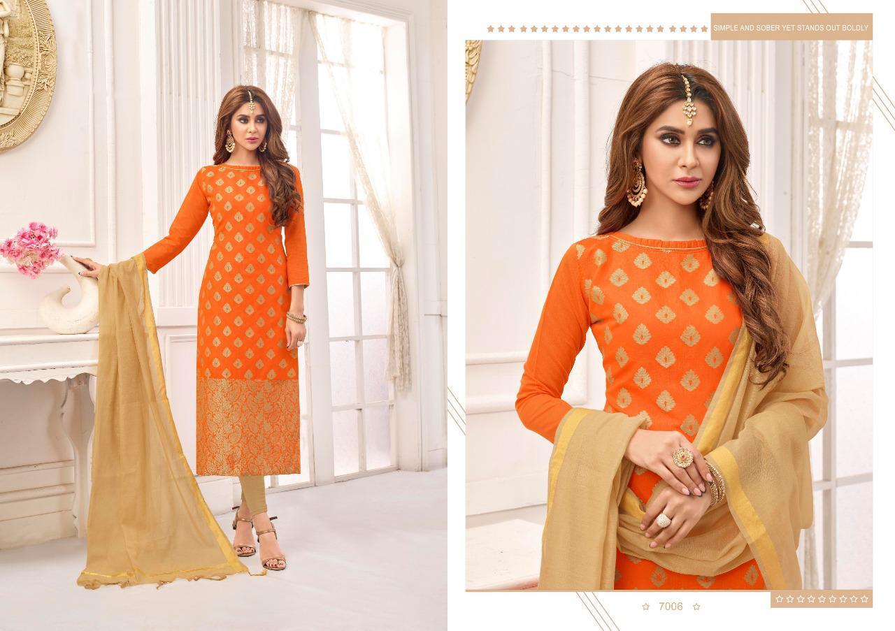 Samudrika Vol-7 By Amrut Varsha Creation 7001 To 7012 Series Beautiful Suits Colorful Stylish Fancy Colorful Casual Wear & Ethnic Wear Banarasi Jacquard Printed Dresses At Wholesale Price