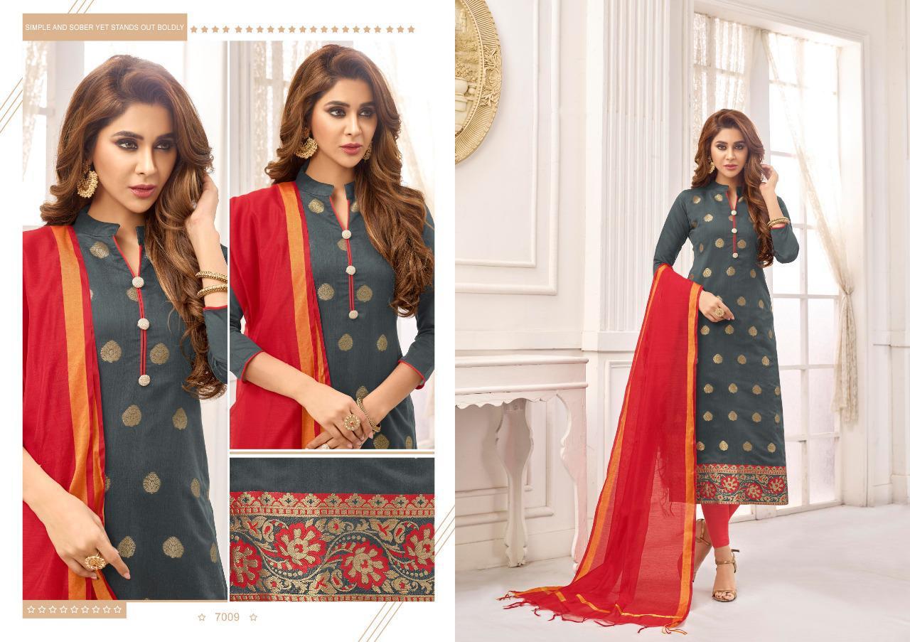 Samudrika Vol-7 By Amrut Varsha Creation 7001 To 7012 Series Beautiful Suits Colorful Stylish Fancy Colorful Casual Wear & Ethnic Wear Banarasi Jacquard Printed Dresses At Wholesale Price