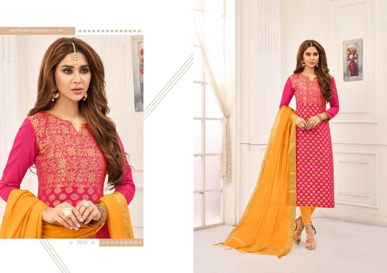 Samudrika Vol-7 By Amrut Varsha Creation 7001 To 7012 Series Beautiful Suits Colorful Stylish Fancy Colorful Casual Wear & Ethnic Wear Banarasi Jacquard Printed Dresses At Wholesale Price