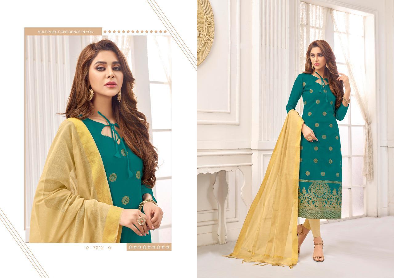 Samudrika Vol-7 By Amrut Varsha Creation 7001 To 7012 Series Beautiful Suits Colorful Stylish Fancy Colorful Casual Wear & Ethnic Wear Banarasi Jacquard Printed Dresses At Wholesale Price