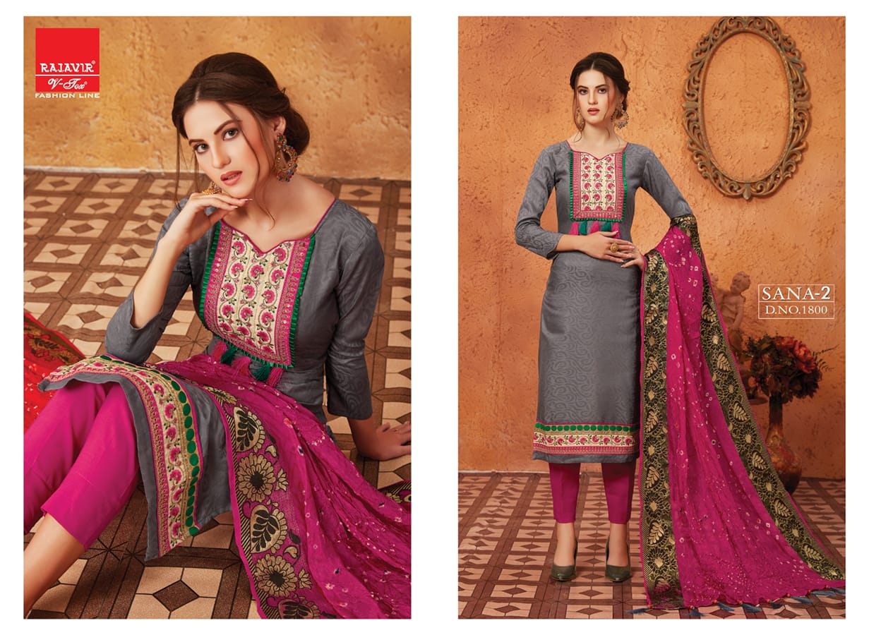 Sana Vol-2 By Rajavir Fashion Line 1800 To 1807 Series Beautiful Stylish Designer Embroidered Party Wear Glace Cotton Embroidered Dresses At Wholesale Price