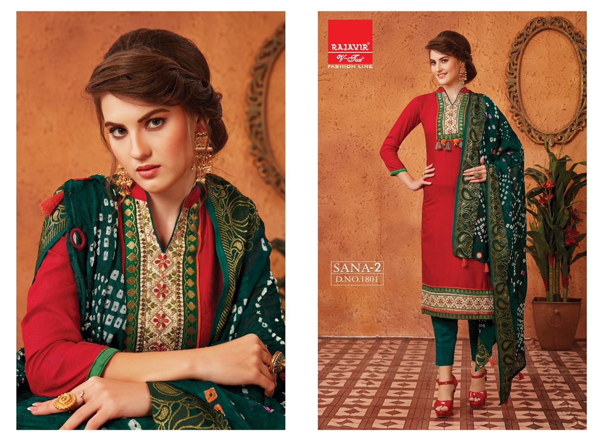 Sana Vol-2 By Rajavir Fashion Line 1800 To 1807 Series Beautiful Stylish Designer Embroidered Party Wear Glace Cotton Embroidered Dresses At Wholesale Price