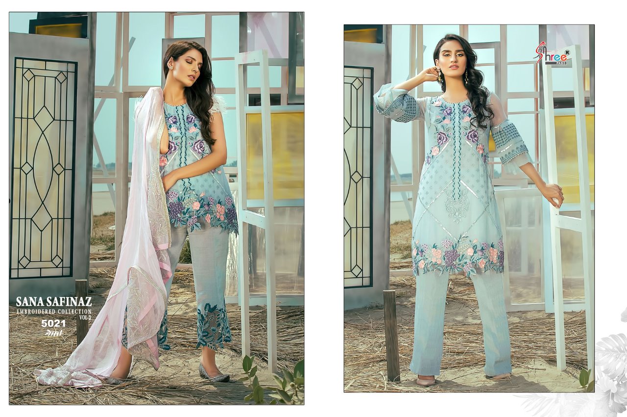Sana Safinaz Embroidered Collection Vol-2 By Shree Fabs 5021 To 5027 Series Pakistani Suits Designer Colorful Beautiful Party Wear & Occasional Wear Faux Georgette Dresses At Wholesale Price