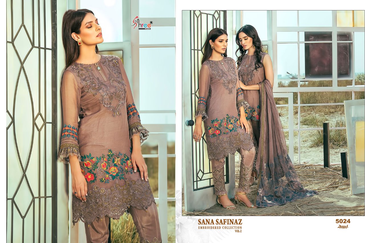 Sana Safinaz Embroidered Collection Vol-2 By Shree Fabs 5021 To 5027 Series Pakistani Suits Designer Colorful Beautiful Party Wear & Occasional Wear Faux Georgette Dresses At Wholesale Price