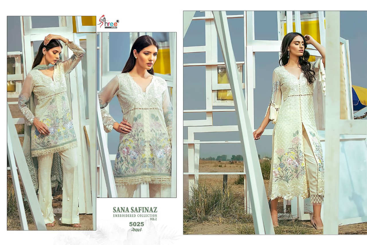 Sana Safinaz Embroidered Collection Vol-2 By Shree Fabs 5021 To 5027 Series Pakistani Suits Designer Colorful Beautiful Party Wear & Occasional Wear Faux Georgette Dresses At Wholesale Price