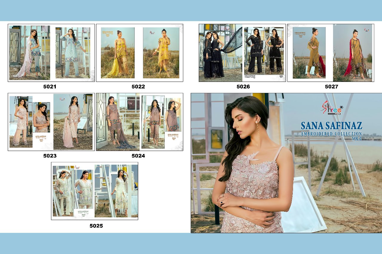Sana Safinaz Embroidered Collection Vol-2 By Shree Fabs 5021 To 5027 Series Pakistani Suits Designer Colorful Beautiful Party Wear & Occasional Wear Faux Georgette Dresses At Wholesale Price