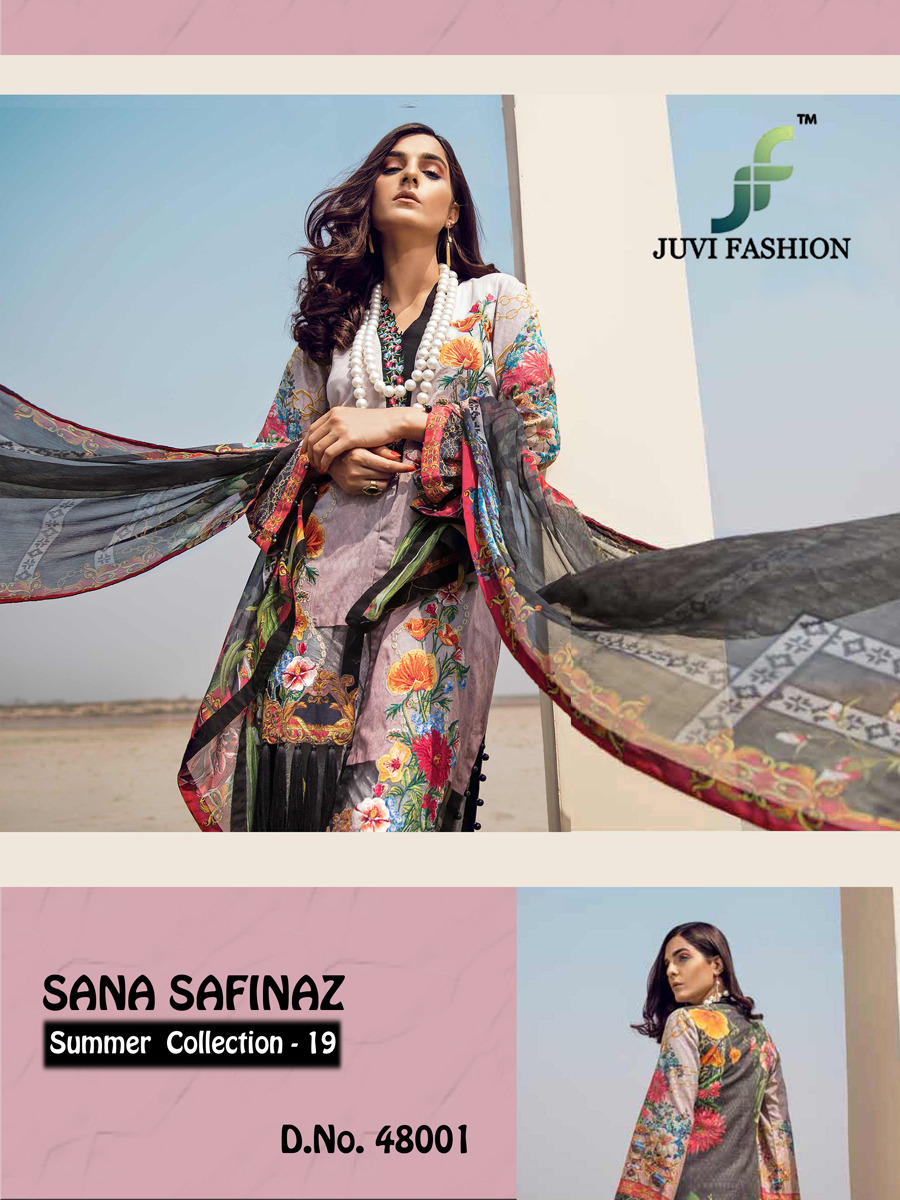 Sana Safinaz Summer Collection-19 By Juvi Fashion 48001 To 48007 Series Designer Pakistani Collection Suits Beautiful Stylish Fancy Colorful Party Wear & Occasional Wear Cotton Digital Print With Embroidery Dresses At Wholesale Price