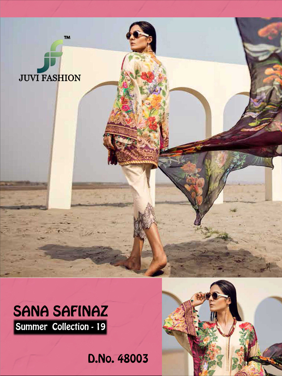 Sana Safinaz Summer Collection-19 By Juvi Fashion 48001 To 48007 Series Designer Pakistani Collection Suits Beautiful Stylish Fancy Colorful Party Wear & Occasional Wear Cotton Digital Print With Embroidery Dresses At Wholesale Price