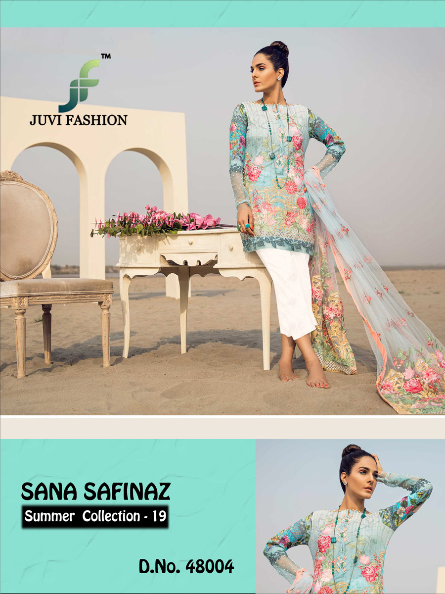 Sana Safinaz Summer Collection-19 By Juvi Fashion 48001 To 48007 Series Designer Pakistani Collection Suits Beautiful Stylish Fancy Colorful Party Wear & Occasional Wear Cotton Digital Print With Embroidery Dresses At Wholesale Price