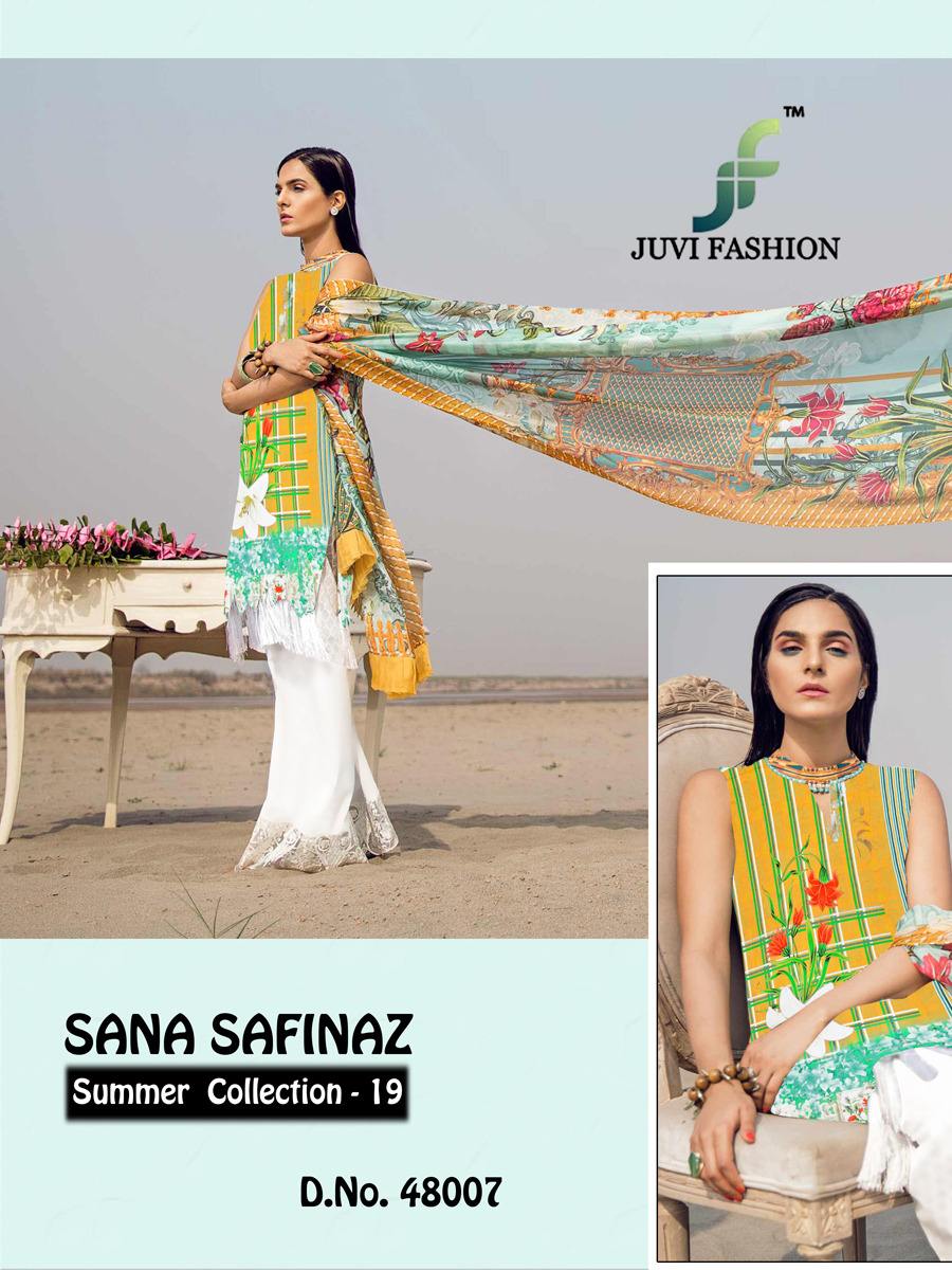 Sana Safinaz Summer Collection-19 By Juvi Fashion 48001 To 48007 Series Designer Pakistani Collection Suits Beautiful Stylish Fancy Colorful Party Wear & Occasional Wear Cotton Digital Print With Embroidery Dresses At Wholesale Price