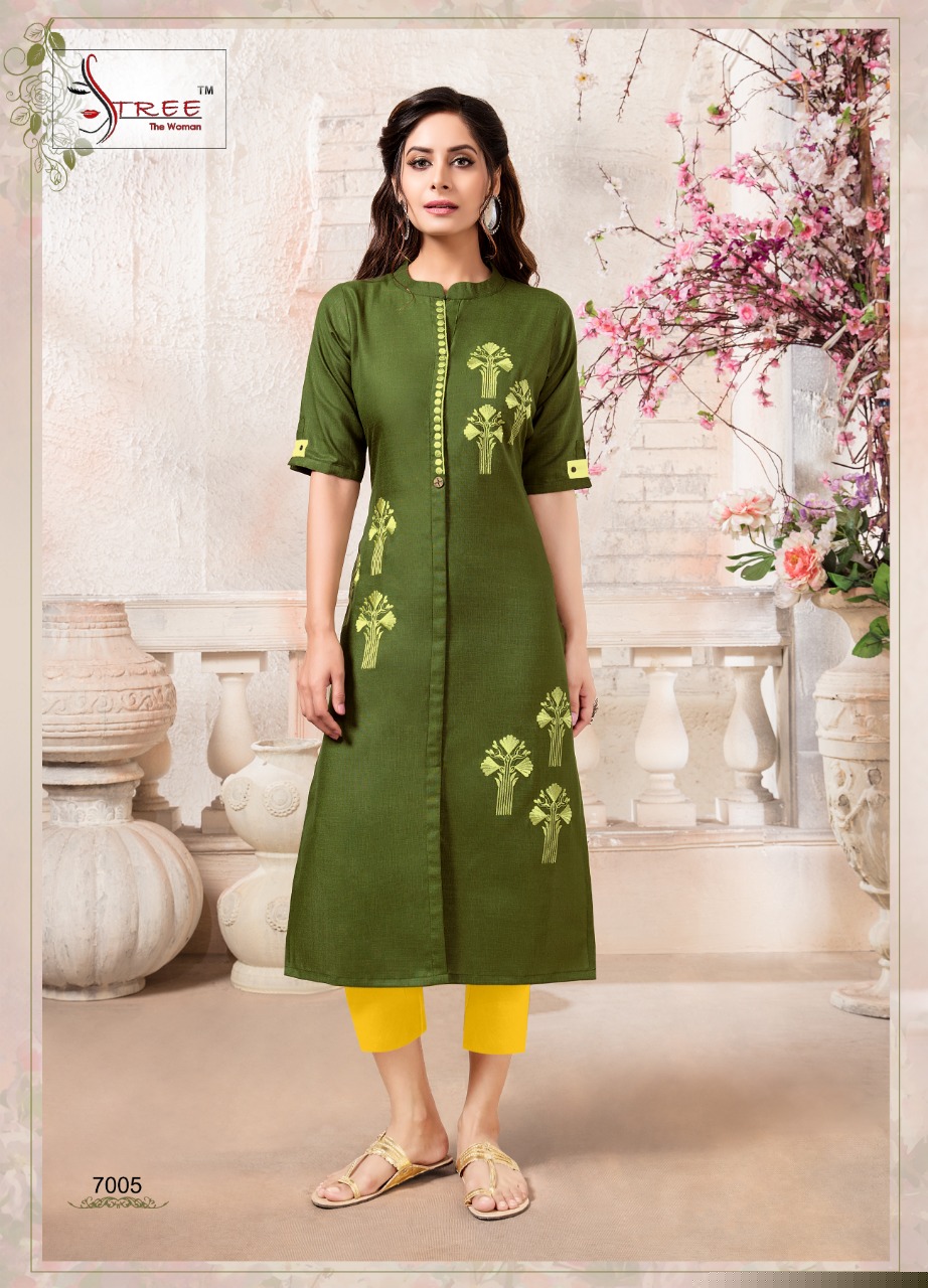 Sangeet Vol-7 By Stree The Woman 7001 To 7006 Series Beautiful Colorful Stylish Fancy Casual Wear & Ethnic Wear & Ready To Wear Heavy Cotton Magic Slub With Embroidered Kurtis At Wholesale Price