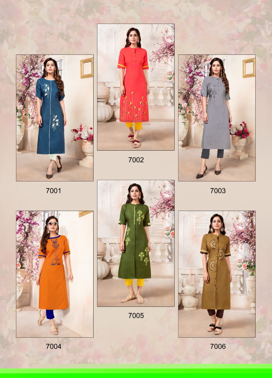 Sangeet Vol-7 By Stree The Woman 7001 To 7006 Series Beautiful Colorful Stylish Fancy Casual Wear & Ethnic Wear & Ready To Wear Heavy Cotton Magic Slub With Embroidered Kurtis At Wholesale Price
