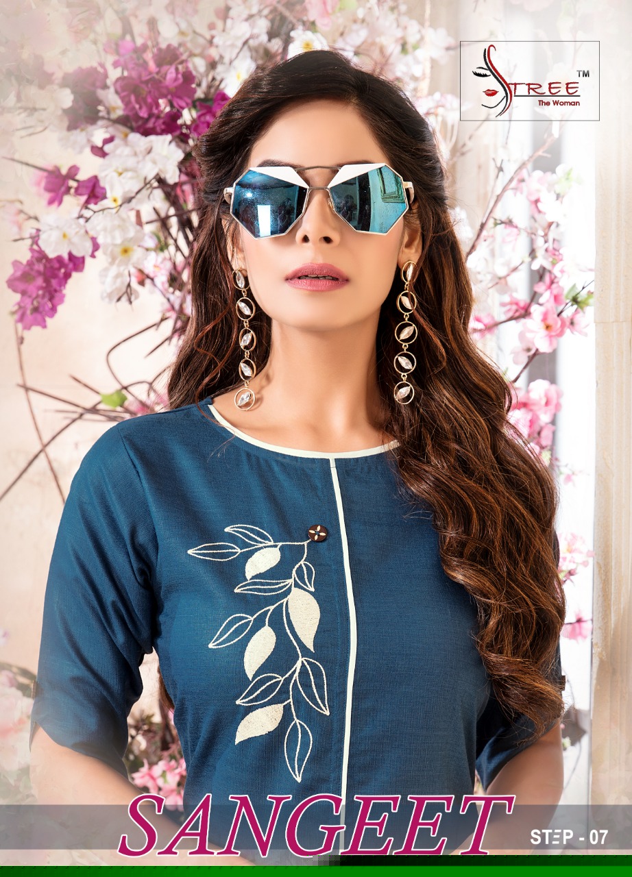 Sangeet Vol-7 By Stree The Woman 7001 To 7006 Series Beautiful Colorful Stylish Fancy Casual Wear & Ethnic Wear & Ready To Wear Heavy Cotton Magic Slub With Embroidered Kurtis At Wholesale Price