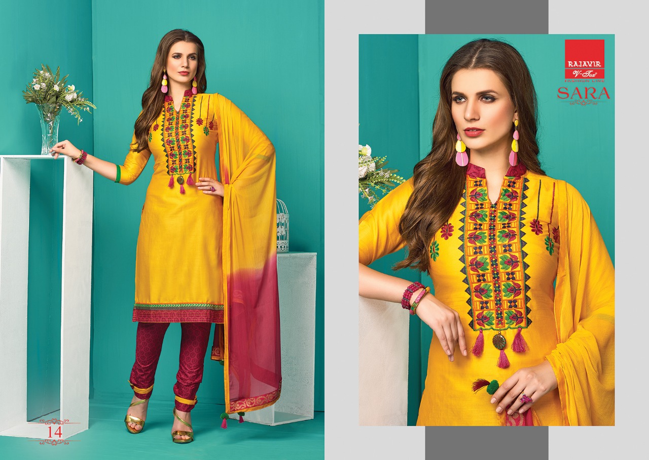 Sara By Rajavir Fashion Line 9 To 17 Series Beautiful Stylish Designer Embroidered Party Wear Pure Satin Cotton Embroidered Dresses At Wholesale Price