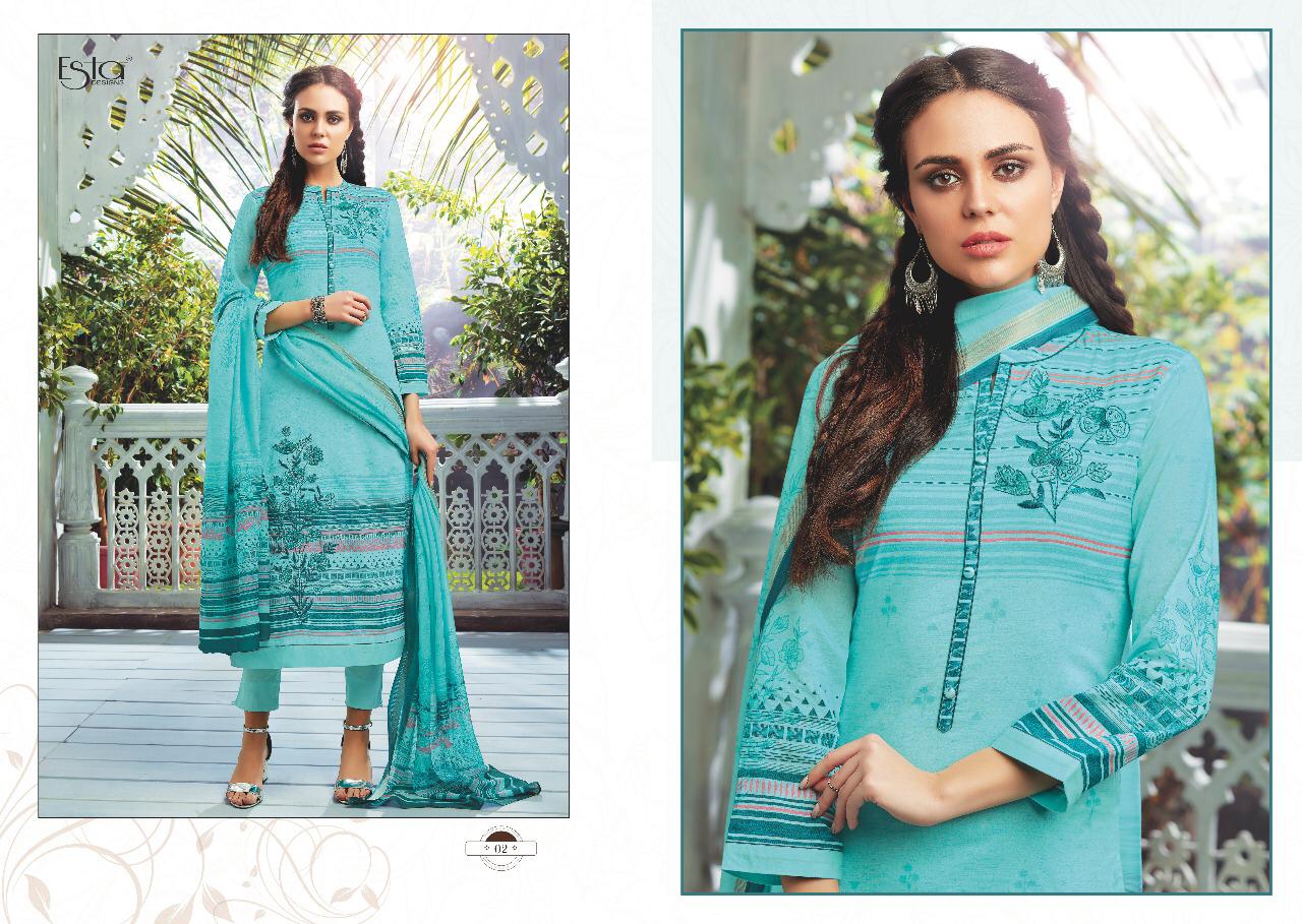 Sarah By Esta Designs 01 To 12 Series Designer Suits Beautiful Stylish Fancy Colorful Party Wear & Occasional Wear Digital Printed Cotton Cambric With Shiffli Embroidery Dresses At Wholesale Price
