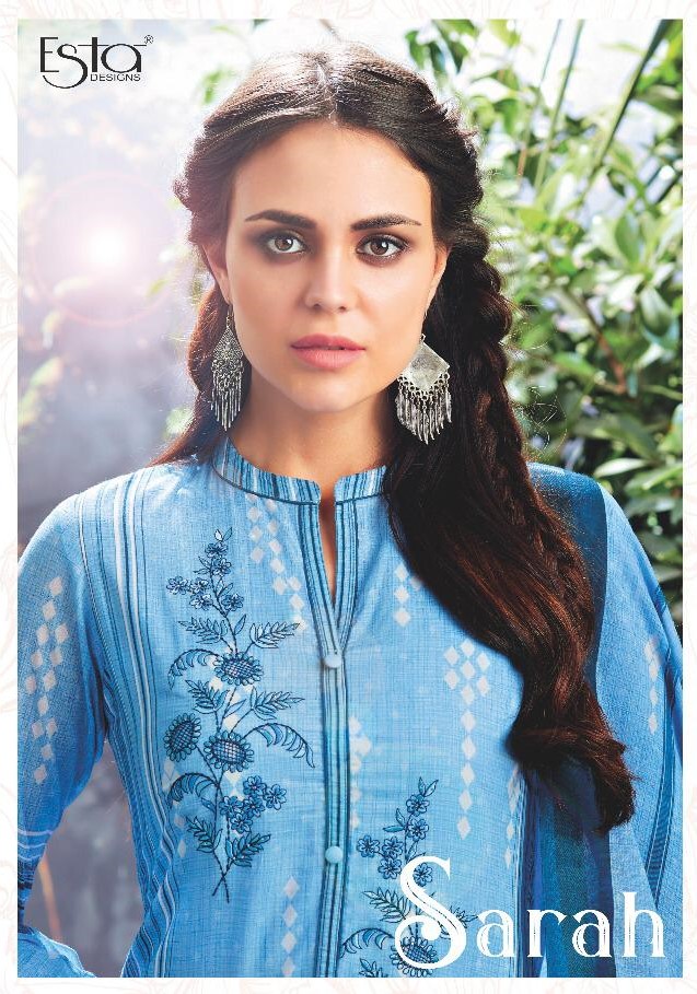 Sarah By Esta Designs 01 To 12 Series Designer Suits Beautiful Stylish Fancy Colorful Party Wear & Occasional Wear Digital Printed Cotton Cambric With Shiffli Embroidery Dresses At Wholesale Price