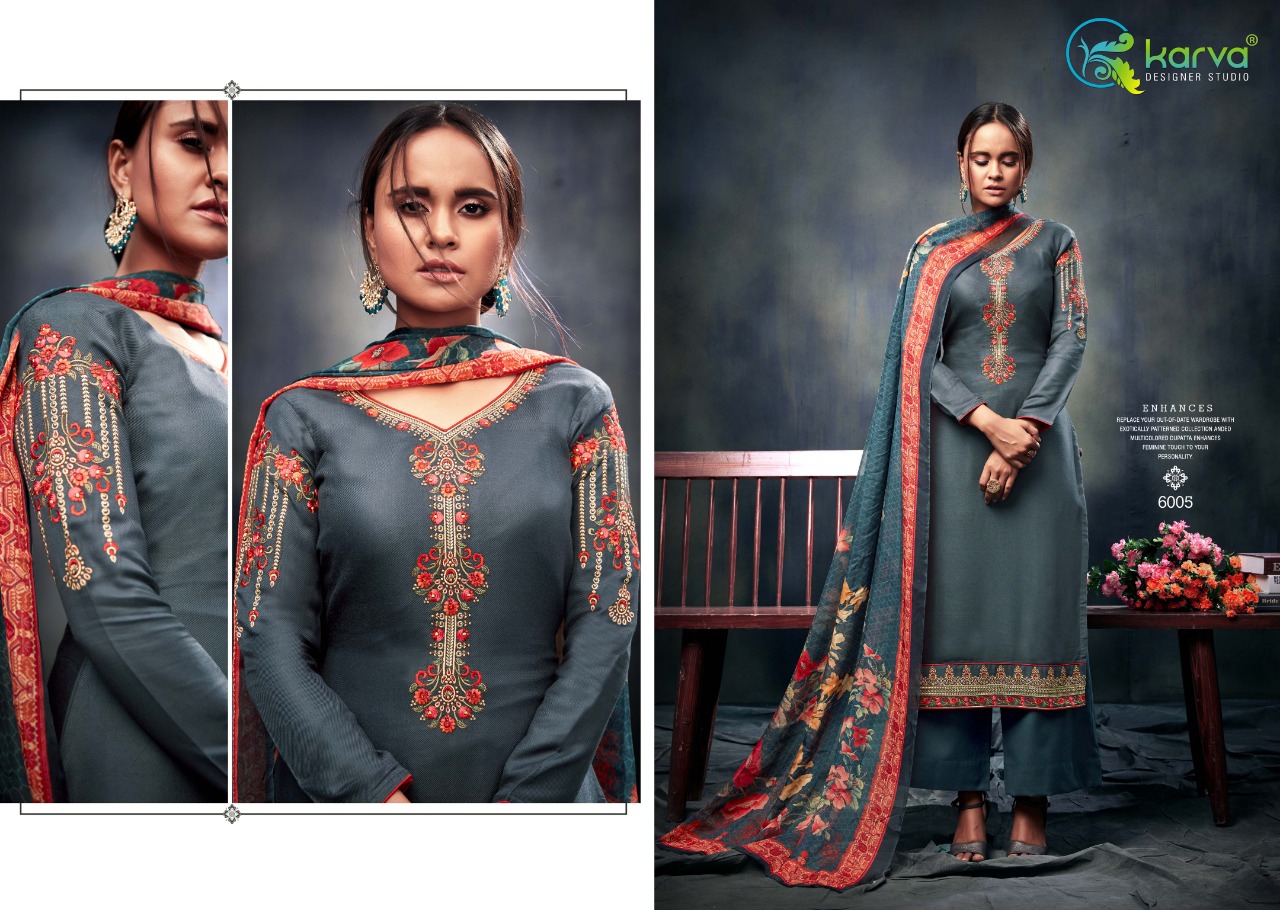 Sarah By Karva Designer Studio 6001 To 6006 Series Designer Festive Suits Collection Beautiful Stylish Fancy Colorful Party Wear & Occasional Wear Pure Viscose Pashmina Embroidered Dresses At Wholesale Price