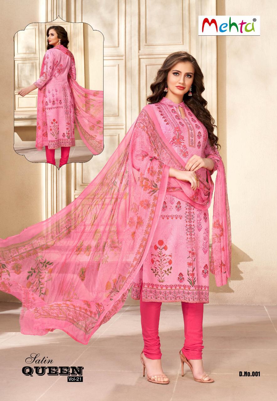 Satin Queen Vol-21 By Mehta 001 To 010 Series Beautiful Suits Stylish Fancy Colorful Casual Wear & Ethnic Wear Satin Cotton Printed Dresses At Wholesale Price