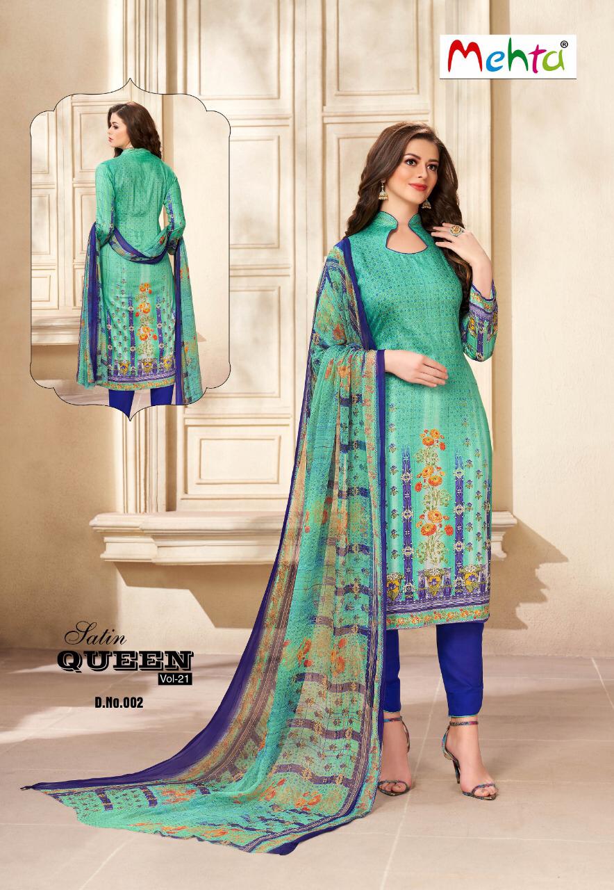 Satin Queen Vol-21 By Mehta 001 To 010 Series Beautiful Suits Stylish Fancy Colorful Casual Wear & Ethnic Wear Satin Cotton Printed Dresses At Wholesale Price