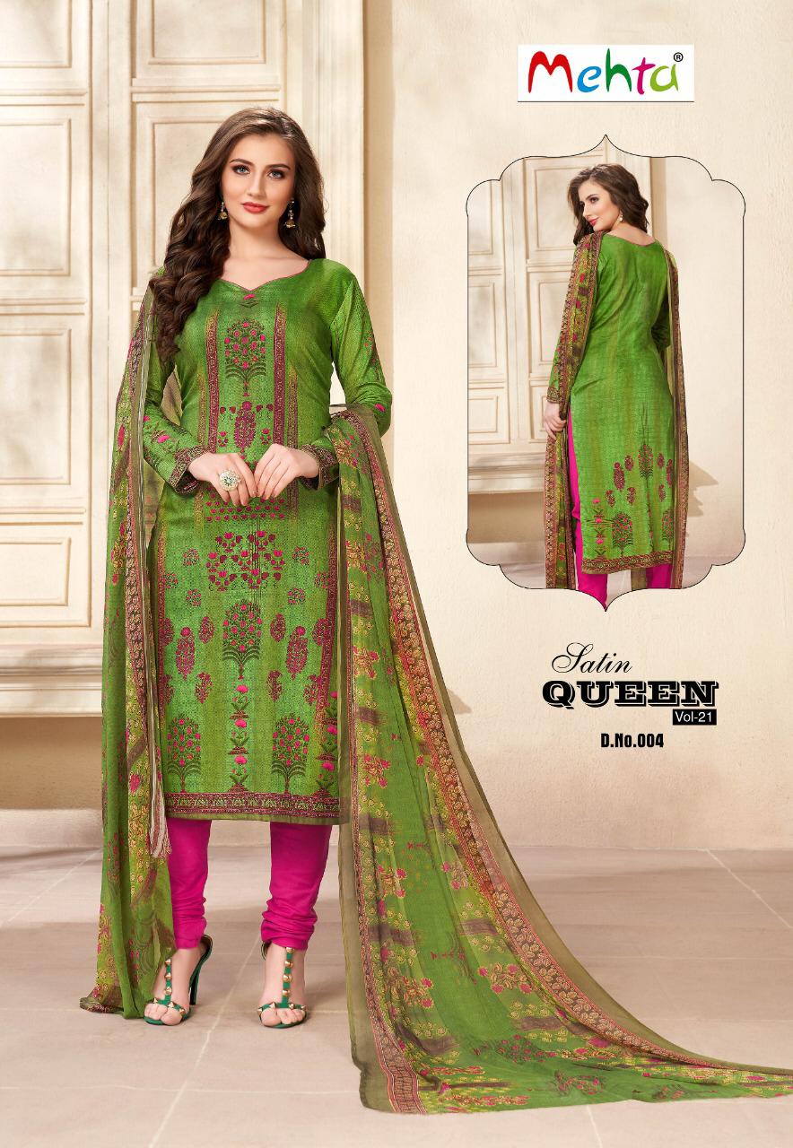 Satin Queen Vol-21 By Mehta 001 To 010 Series Beautiful Suits Stylish Fancy Colorful Casual Wear & Ethnic Wear Satin Cotton Printed Dresses At Wholesale Price