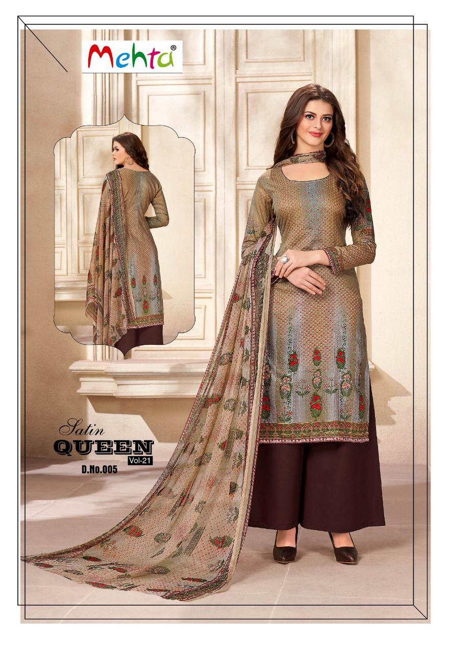 Satin Queen Vol-21 By Mehta 001 To 010 Series Beautiful Suits Stylish Fancy Colorful Casual Wear & Ethnic Wear Satin Cotton Printed Dresses At Wholesale Price