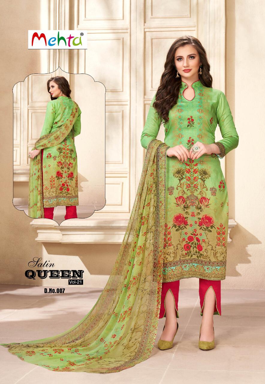 Satin Queen Vol-21 By Mehta 001 To 010 Series Beautiful Suits Stylish Fancy Colorful Casual Wear & Ethnic Wear Satin Cotton Printed Dresses At Wholesale Price