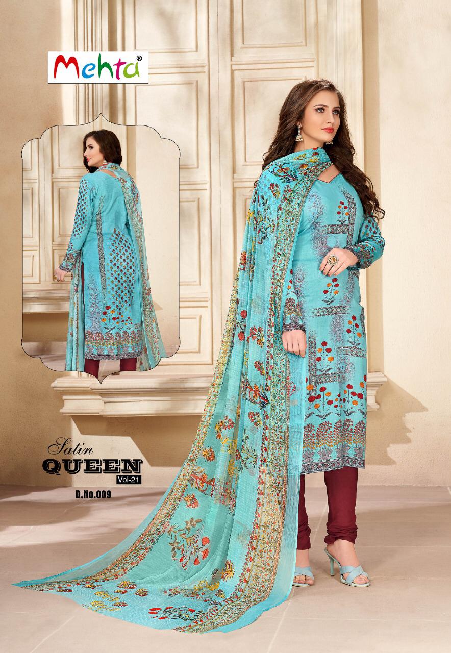 Satin Queen Vol-21 By Mehta 001 To 010 Series Beautiful Suits Stylish Fancy Colorful Casual Wear & Ethnic Wear Satin Cotton Printed Dresses At Wholesale Price