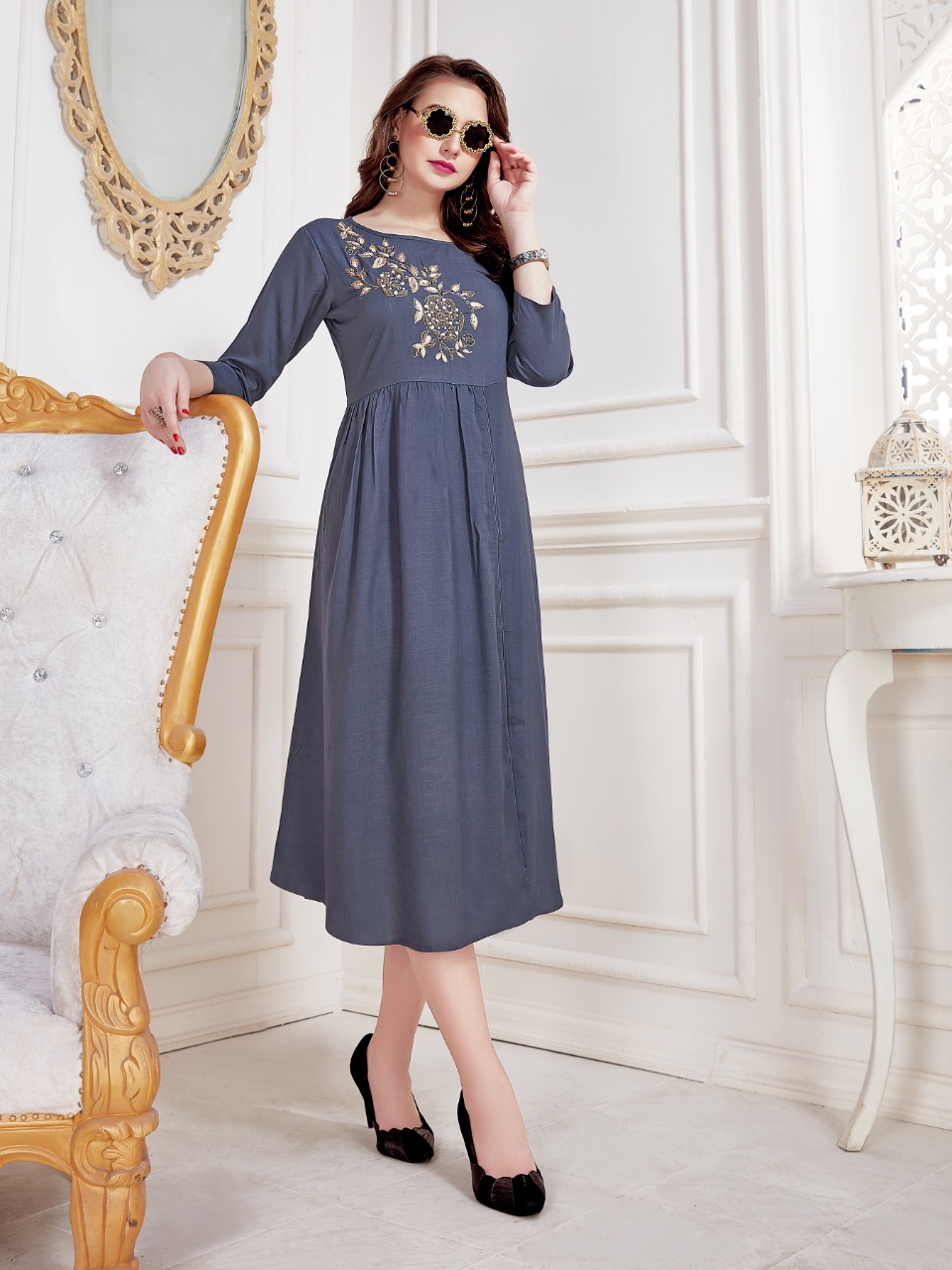 Seasons By Amber 1001 To 1010 Series Beautiful Stylish Colorful Fancy Ethnic Wear & Casual Wear Rayon With Khatli Work Kurtis At Wholesale Price