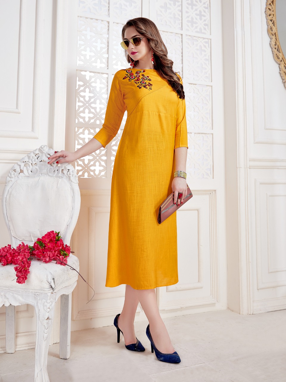 Seasons By Amber 1001 To 1010 Series Beautiful Stylish Colorful Fancy Ethnic Wear & Casual Wear Rayon With Khatli Work Kurtis At Wholesale Price