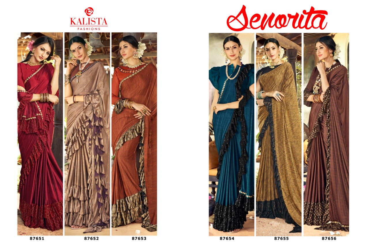 Senorita By Kalista Fashion 57651 To 57656 Series Indian Beautiful Traditional Wear Collection Colorful Stylish Party Wear & Occasional Wear Chinese Embroidered Sarees At Wholesale Price