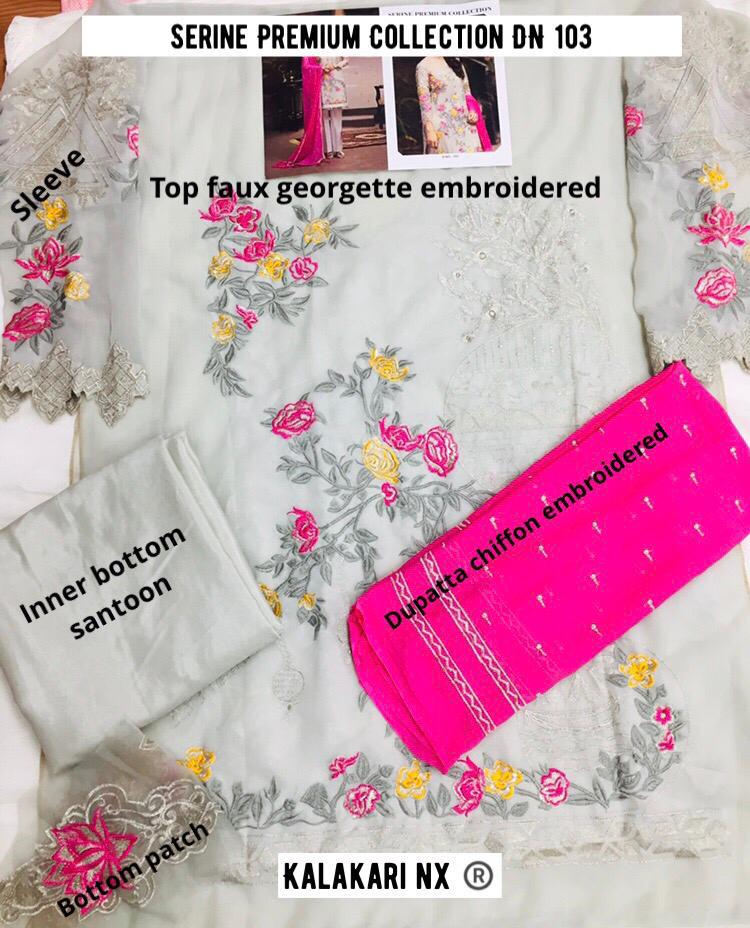 Serine Premium Collection Dn-3 By Kalakari Nx Beautiful Stylish Designer Printed And Embroidered Party Wear Occasional Wear Georgette With Zari Work Embroidered Dresses At Wholesale Price