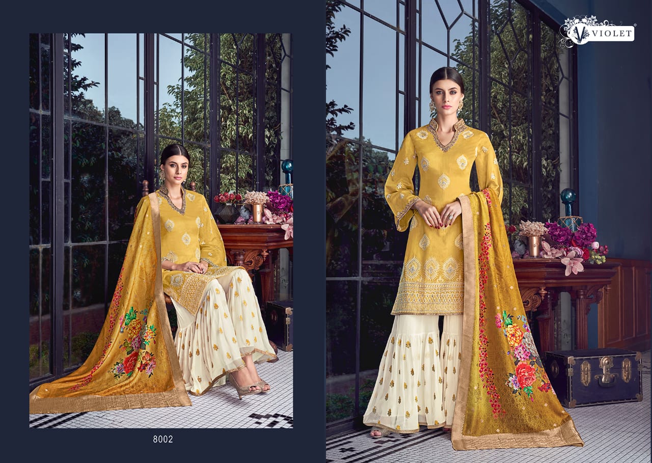 Sezane By Violet 8001 To 8009 Series Designer Suits Collection Beautiful Stylish Fancy Colorful Party Wear & Occasional Wear Silk With Lakhnavi Embroidered Dresses At Wholesale Price
