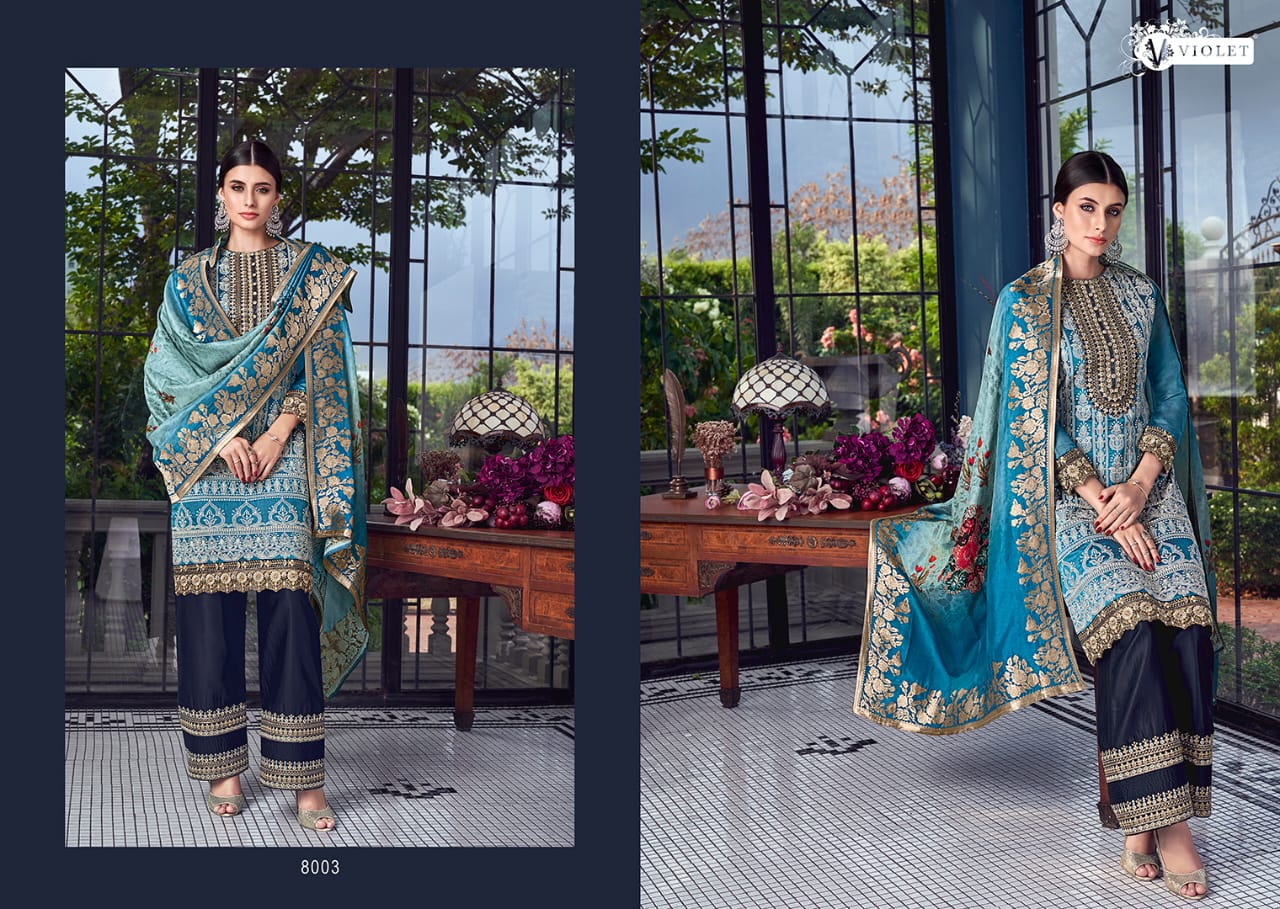 Sezane By Violet 8001 To 8009 Series Designer Suits Collection Beautiful Stylish Fancy Colorful Party Wear & Occasional Wear Silk With Lakhnavi Embroidered Dresses At Wholesale Price