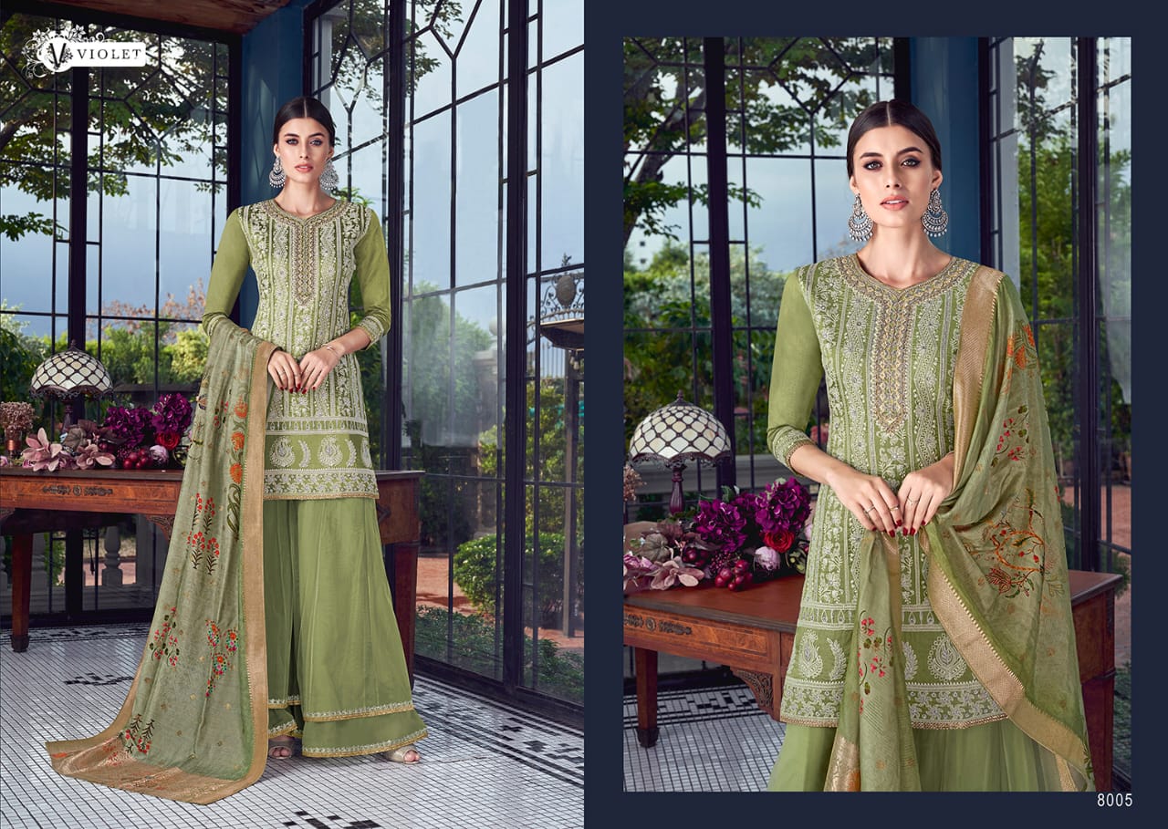Sezane By Violet 8001 To 8009 Series Designer Suits Collection Beautiful Stylish Fancy Colorful Party Wear & Occasional Wear Silk With Lakhnavi Embroidered Dresses At Wholesale Price
