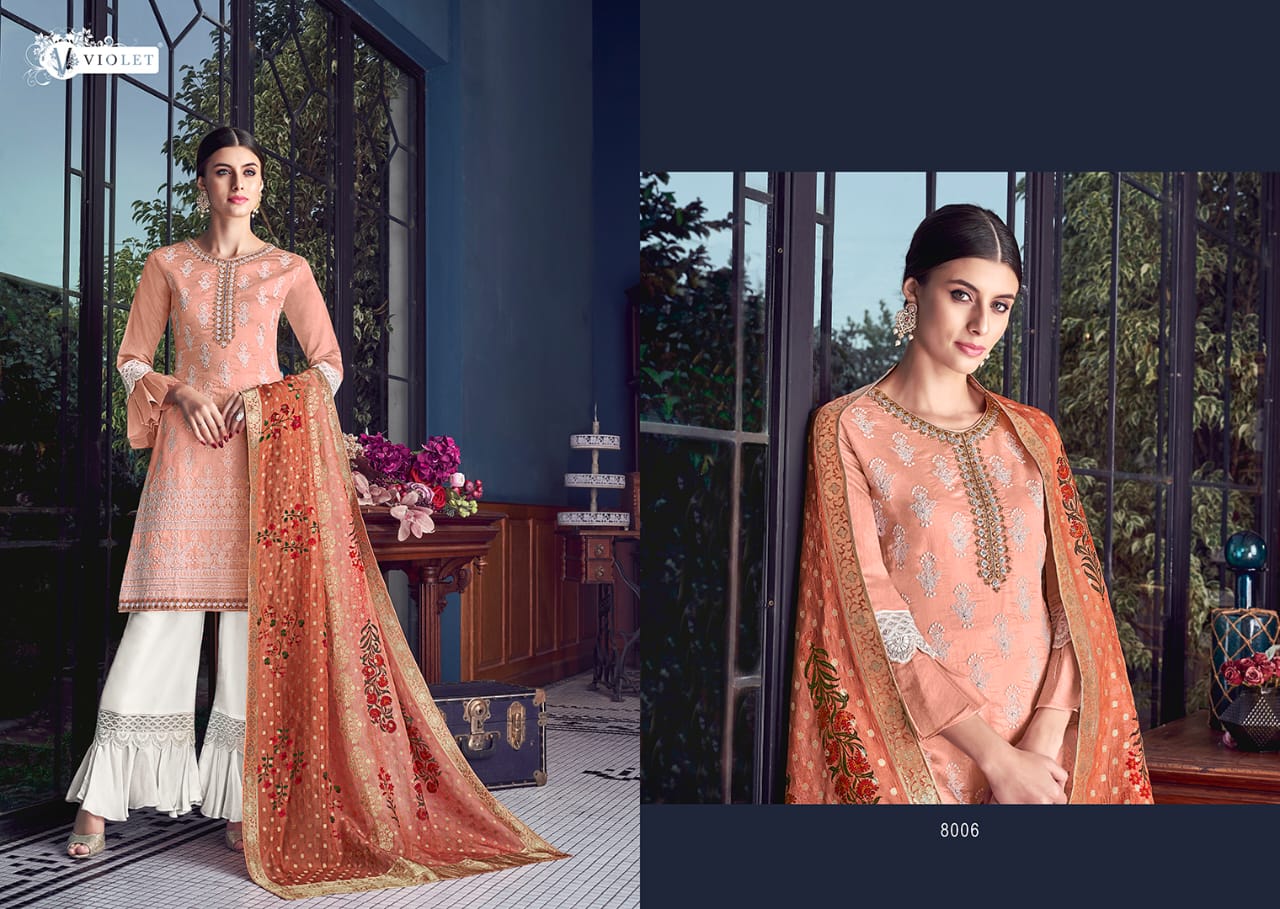 Sezane By Violet 8001 To 8009 Series Designer Suits Collection Beautiful Stylish Fancy Colorful Party Wear & Occasional Wear Silk With Lakhnavi Embroidered Dresses At Wholesale Price