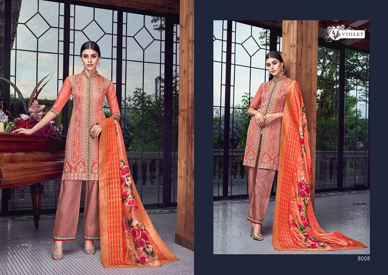 Sezane By Violet 8001 To 8009 Series Designer Suits Collection Beautiful Stylish Fancy Colorful Party Wear & Occasional Wear Silk With Lakhnavi Embroidered Dresses At Wholesale Price