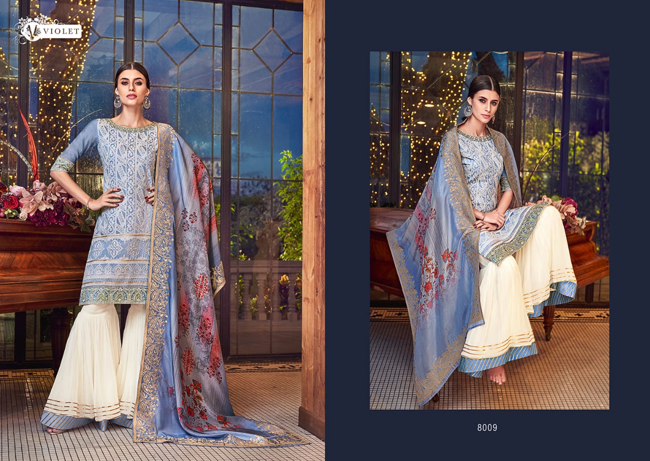 Sezane By Violet 8001 To 8009 Series Designer Suits Collection Beautiful Stylish Fancy Colorful Party Wear & Occasional Wear Silk With Lakhnavi Embroidered Dresses At Wholesale Price