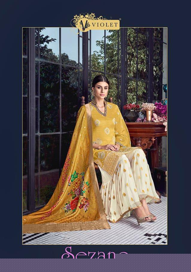 Sezane By Violet 8001 To 8009 Series Designer Suits Collection Beautiful Stylish Fancy Colorful Party Wear & Occasional Wear Silk With Lakhnavi Embroidered Dresses At Wholesale Price
