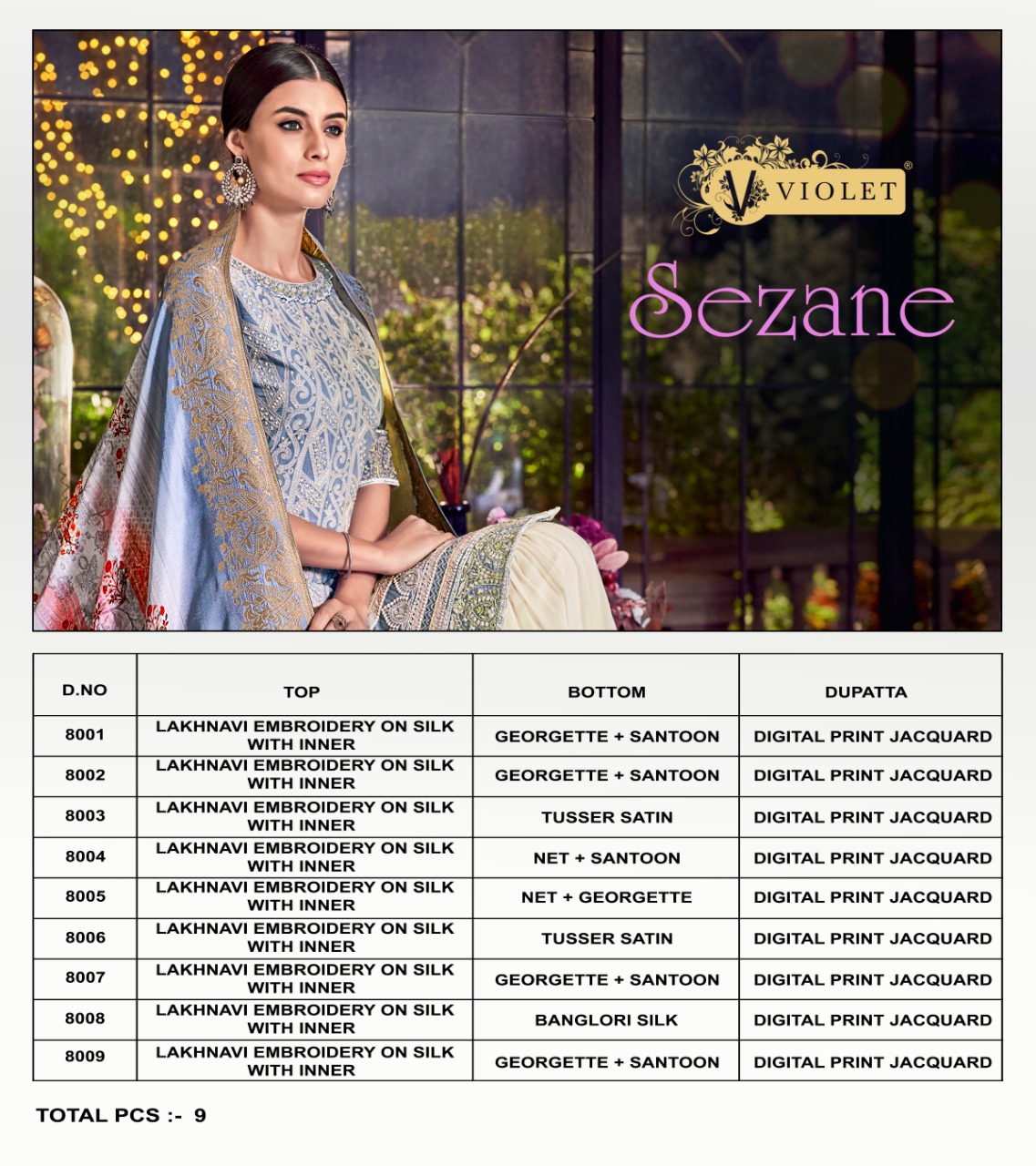 Sezane By Violet 8001 To 8009 Series Designer Suits Collection Beautiful Stylish Fancy Colorful Party Wear & Occasional Wear Silk With Lakhnavi Embroidered Dresses At Wholesale Price