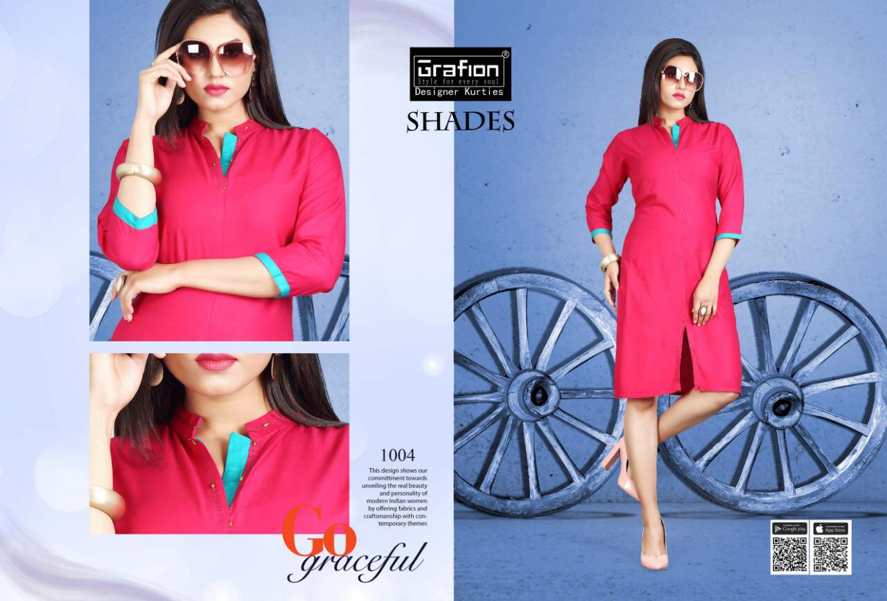 Shades By Grafion 1001 To 1010 Series Beautiful Stylish Colorful Fancy Party Wear & Ethnic Wear & Ready To Wear Rayon With Manual Work Kurtis At Wholesale Price