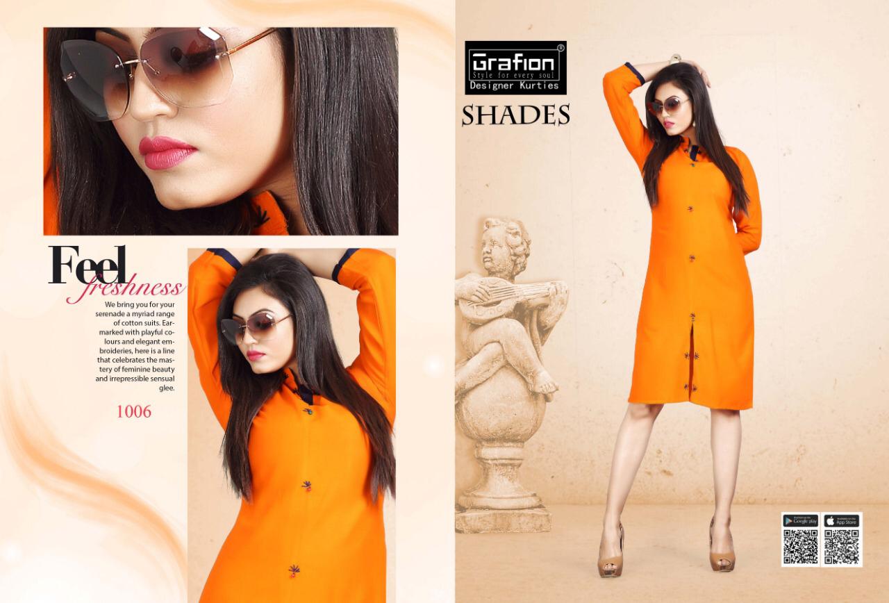 Shades By Grafion 1001 To 1010 Series Beautiful Stylish Colorful Fancy Party Wear & Ethnic Wear & Ready To Wear Rayon With Manual Work Kurtis At Wholesale Price