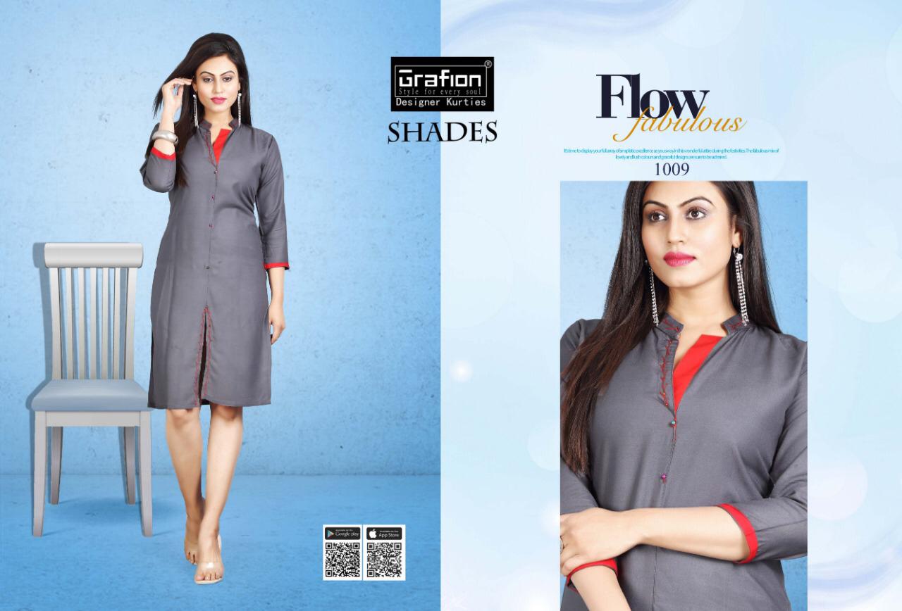 Shades By Grafion 1001 To 1010 Series Beautiful Stylish Colorful Fancy Party Wear & Ethnic Wear & Ready To Wear Rayon With Manual Work Kurtis At Wholesale Price