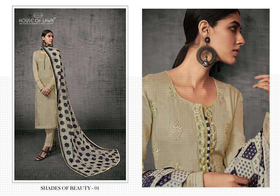 Shades Of Beauty By House Of Lawn 01 To 07 Series Designer Collection Beautiful Stylish Fancy Colorful Party Wear & Occasional Wear Pure Jam Satin With Self Embroidery Dresses At Wholesale Price