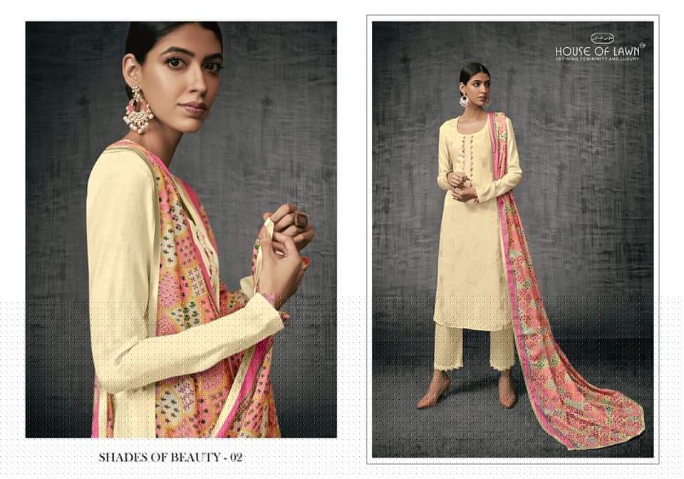 Shades Of Beauty By House Of Lawn 01 To 07 Series Designer Collection Beautiful Stylish Fancy Colorful Party Wear & Occasional Wear Pure Jam Satin With Self Embroidery Dresses At Wholesale Price