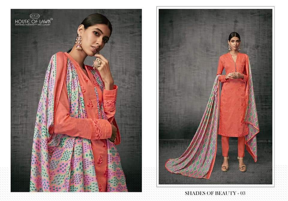 Shades Of Beauty By House Of Lawn 01 To 07 Series Designer Collection Beautiful Stylish Fancy Colorful Party Wear & Occasional Wear Pure Jam Satin With Self Embroidery Dresses At Wholesale Price