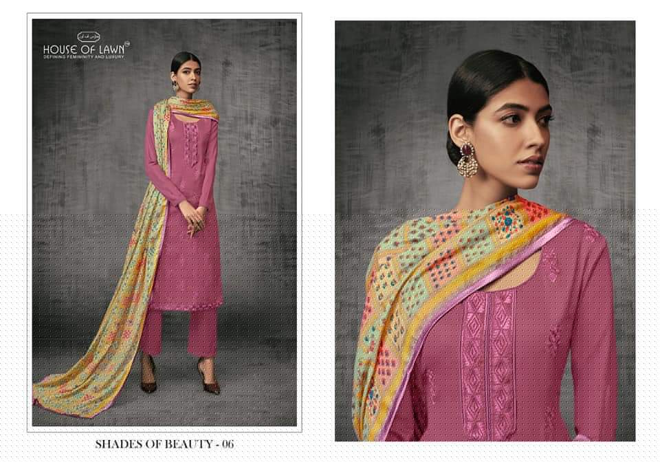Shades Of Beauty By House Of Lawn 01 To 07 Series Designer Collection Beautiful Stylish Fancy Colorful Party Wear & Occasional Wear Pure Jam Satin With Self Embroidery Dresses At Wholesale Price
